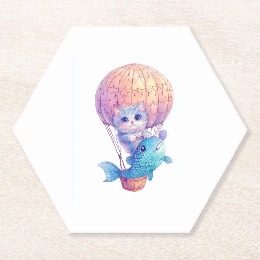 Sky High Kitty � Niedliches whimsical Cat Adventur Untersetzer (Vorderseite)