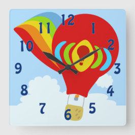 Sky High Rainbow Red Balloon Cartoon Art Quadratische Wanduhr