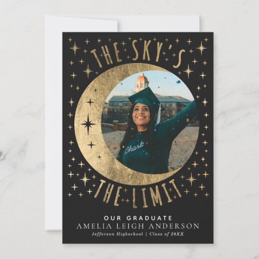 Sky ist das Limit Abschluss Foto Announcement Card Einladung (Vorderseite)
