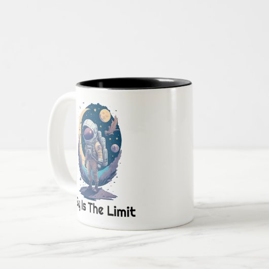 Sky ist das Limit, Astronaut-Tasse, Geschenkidee Zweifarbige Tasse (Vorderseite Links)