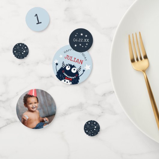 Sky | Kleines Monster Personalisierte Geburtstagsp Konfetti (Gruppe)