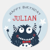 Sky | Kleines Monster Personalisierter Kindergebur Runder Aufkleber (Vorderseite)