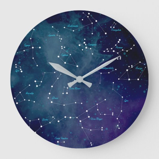 Sky Map Constellations Astronomie Große Wanduhr (Vorderseite)