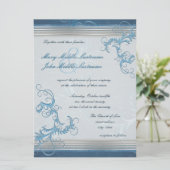 Sky Metallic Effect Floral Border Einladung (Stehend Vorderseite)