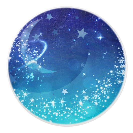 Sky Moon Sparkle & Stars Wasserfarbe Keramikknauf (Vorderseite)