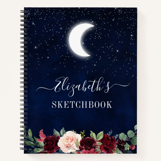 Sky Moon Stars Floral Sketchbook Notizblock (Vorderseite)