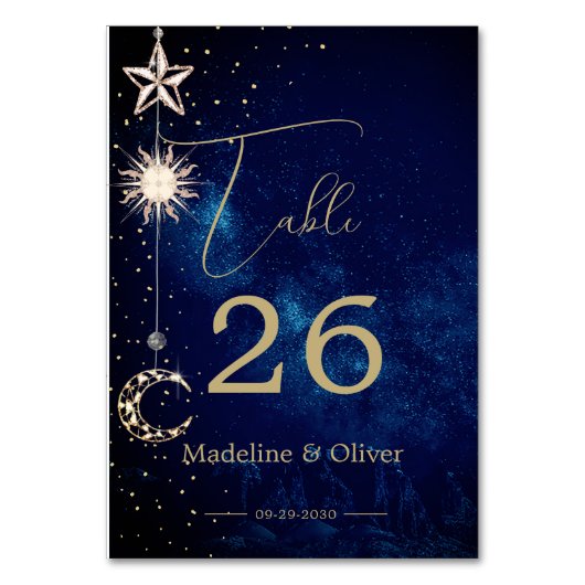 Sky Moon Stars Hochzeit Elegant Tischnummer (Vorderseite)