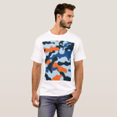 Sky Navy Blue Orange Racing Camouflage Muster T-Shirt (Vorne ganz)