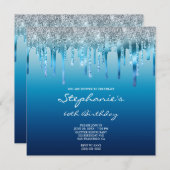 Sky Ocean Blue Ombre Glitzer Foil Tropfen Geburtst Einladung (Vorne/Hinten)