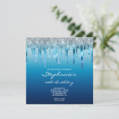 Sky Ocean Blue Ombre Glitzer Foil Tropfen Geburtst Einladung (Stehend Vorderseite)