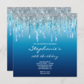 Sky Ocean Blue Ombre Glitzer Foil Tropfen Geburtst Einladung (Vorne/Hinten)
