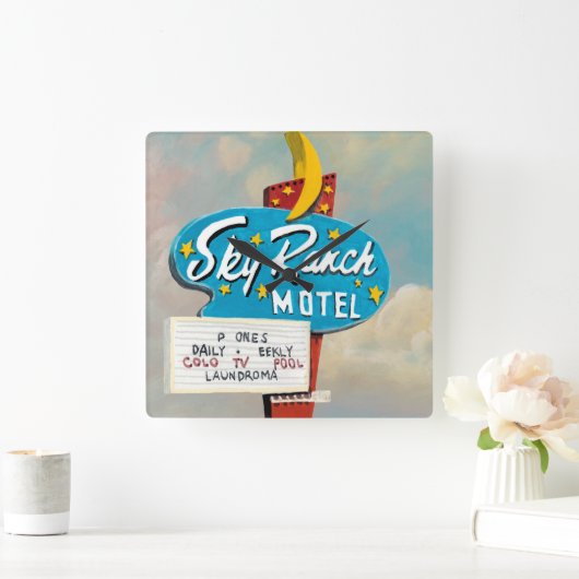 Sky Ranch Motel Sign Quadratische Wanduhr (Zuhause)