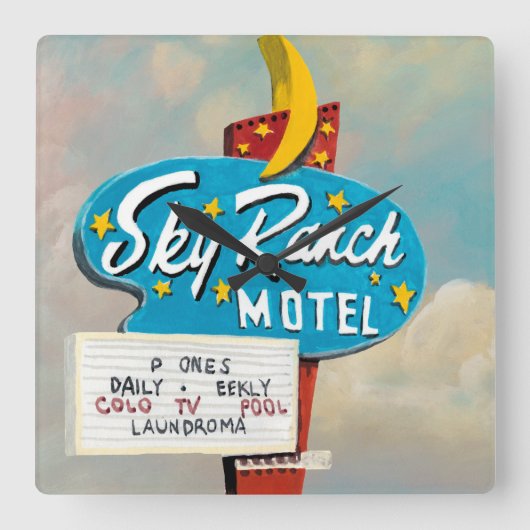 Sky Ranch Motel Sign Quadratische Wanduhr (Vorderseite)