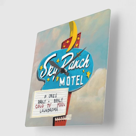 Sky Ranch Motel Sign Quadratische Wanduhr (Winkel)