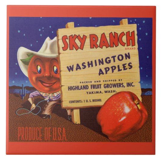 Sky Ranch Washington Apples Kratetikett der 40er J Fliese (Vorderseite)