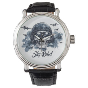 Sky Rebel Skull mit Pilot Helm und Sonnenbrille Armbanduhr
