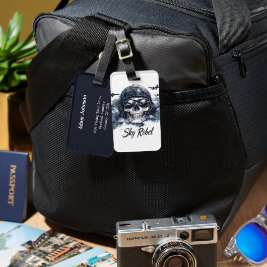 Sky Rebel Skull mit Pilot Helm und Sonnenbrille Gepäckanhänger (Vorderseite & Rückseite)