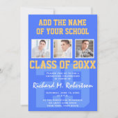 Sky Royal Blue und Gold Athlete Abschluss Einladung (Vorderseite)