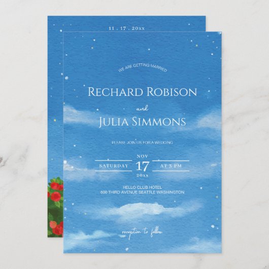 SKY Save the Date Einladung / Watercolor Sky Cloud (Vorne/Hinten)