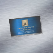 Sky Scraper Gebäude | Blue Metallic Background Magnetische Visitenkarte (Beispiel)