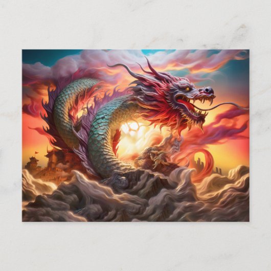 Sky Sovereign – Chinese Airbrush Dragon over Mount Postkarte (Vorderseite)