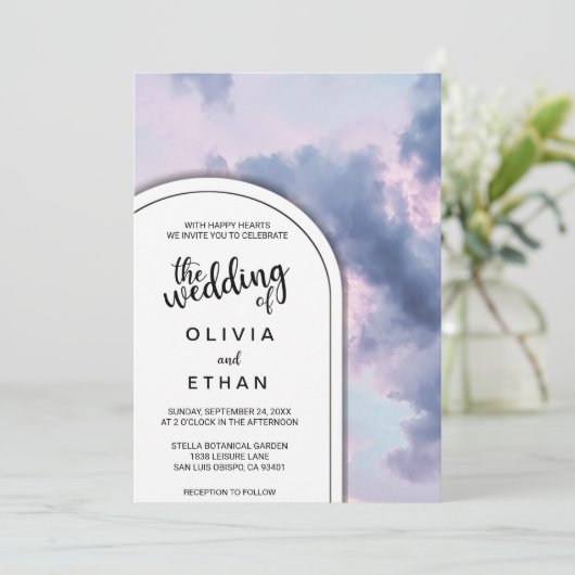 Sky wolues Sonnenuntergang romantische Hochzeit Ei Einladung (Stehend Vorderseite)