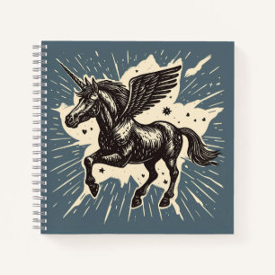 Skyborn Grace - Winged Unicorn on a Misty Blue Ni Notizblock