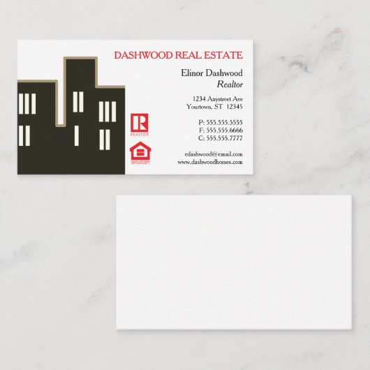 Skycraper Silhouette Real Anwesen Realtor Visitenkarte (Vorne/Hinten)