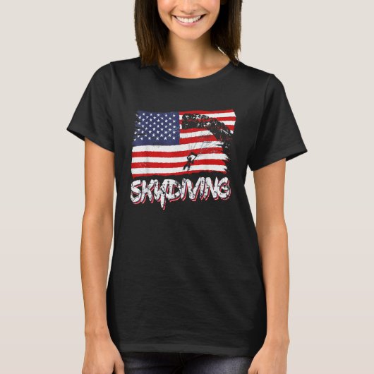 Skydive Parachute Skydiver Parachutist USA Flag Di T-Shirt (Vorderseite)