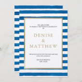 Skydiver Blue Watercolor Streifen & Goldbriefe Einladung (Vorne/Hinten)