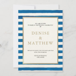 Skydiver Blue Watercolor Streifen & Goldbriefe Einladung