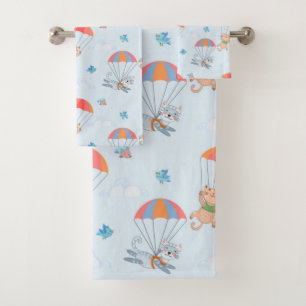 Skydiver Cat Nahtloses Muster Badhandtuch Set