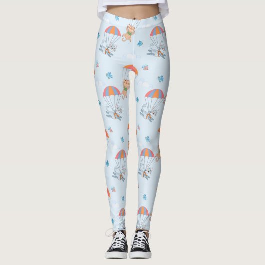 Skydiver Cat Nahtloses Muster Leggings (Vorderseite)