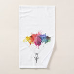 Skydiver, Fallschirm. Skydiving Sport. Handtuch<br><div class="desc">Skydiver, Fallschirm. Mit Fallschirm abspringensport. Skydiving. Aquarell-Kunst-Illustration. Bad-Tuch, Handtuch. Dieses skydiving T-Stück mit dem Watercolor Parachutist macht ein niedliches Geschenk für a Himmeltauchfrau oder Mann oder jemand die gerade Lieben dieser fantastische "himmlische" Sport oder ist in Popkultur Art. Parachutist, der an einer bunten Aquarellspritzenwolke hängt. Dieser Entwurf verziert Ihre Duschkabine...</div>