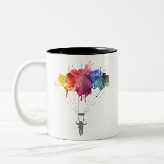 Skydiver, Fallschirm. Skydiving Sport. Zweifarbige Tasse (Links)
