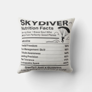 Skydiver Nutrition Facts Throw Pillow Gift for Sky Kissen