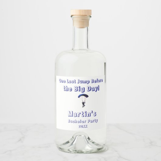 Skydiving Bachelor Party Funny Adventure Theme Alkoholflaschenetikett (Vorderseite)