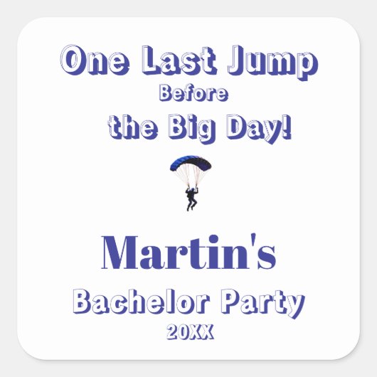 Skydiving Bachelor Party Funny Adventure Theme Quadratischer Aufkleber (Vorderseite)