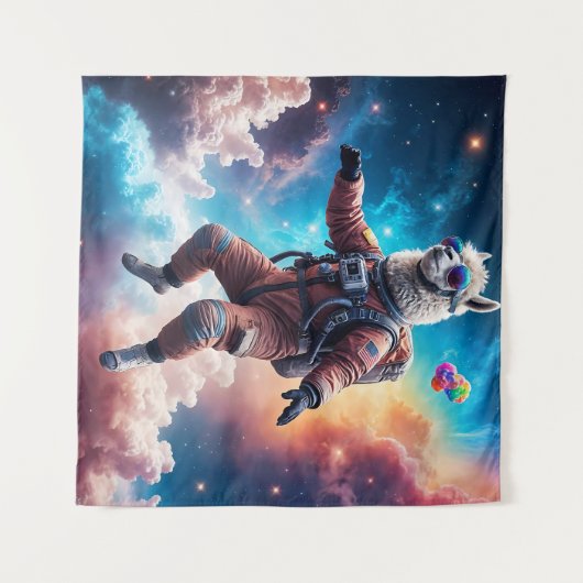 Skydiving Llama in Candy Nebula Wandteppich (Vorderseite (Horizontal))