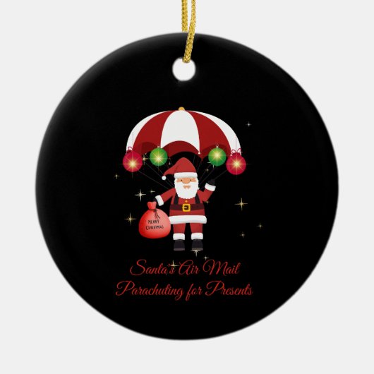 Skydiving Santa Parachute Air Mail Keramik Ornament (Vorne)