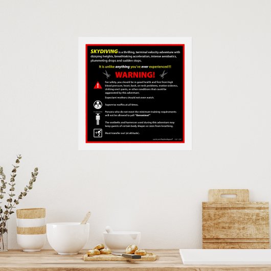 SKYDIVING Themenpark Warnzeichen Poster (Küche)