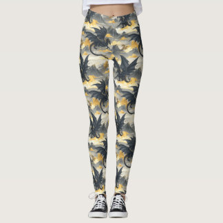 Skydwellers - Black & Gold Dragons Leggings