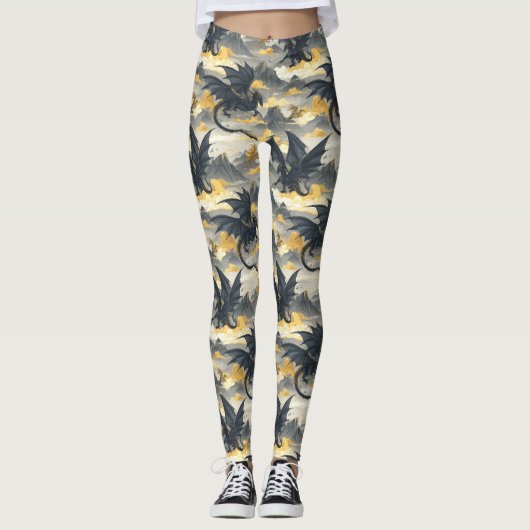 Skydwellers - Black & Gold Dragons Leggings (Vorderseite)