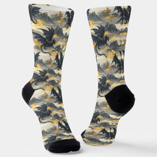 Skydwellers - Black & Gold Dragons Socken (Gewinkelt)