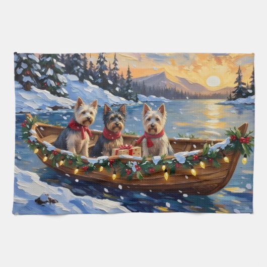 Skye Terrier Christmas Boat Holiday Geschirrtuch (Horizontal)