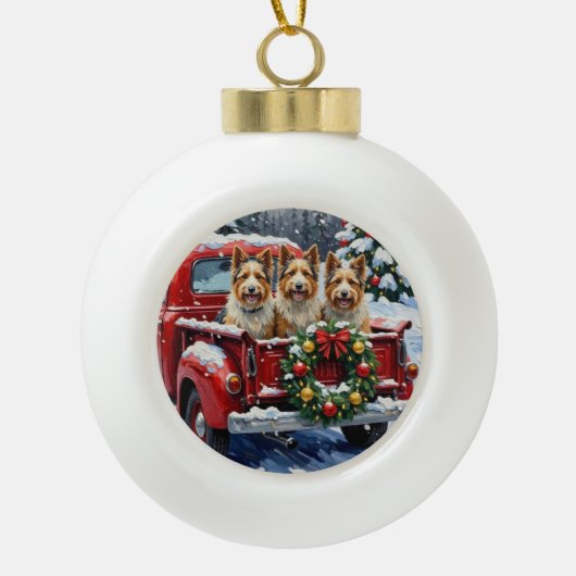 Skye Terrier Christmas Red Truck Holiday Keramik Kugel-Ornament (Vorderseite)