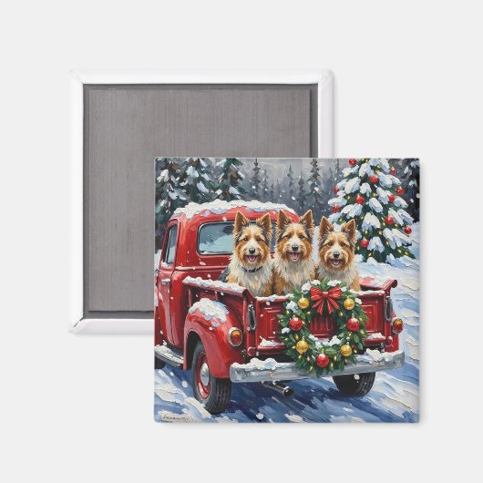 Skye Terrier Christmas Red Truck Holiday Magnet (Vorderseite/Rückseite)