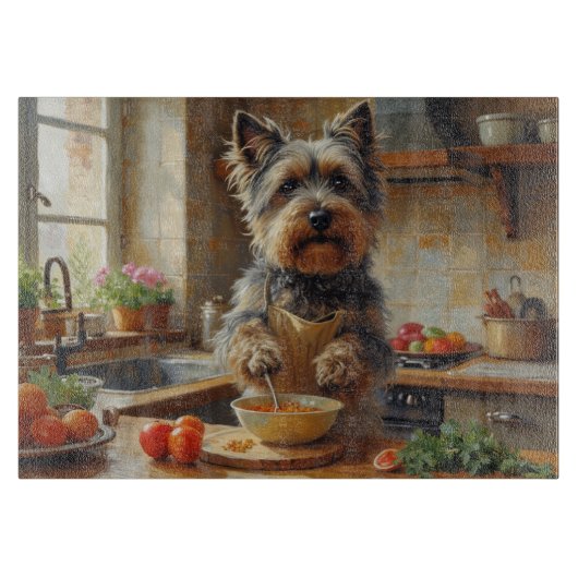 Skye Terrier Cooking in Kitchen Schneidebrett (Vorderseite)