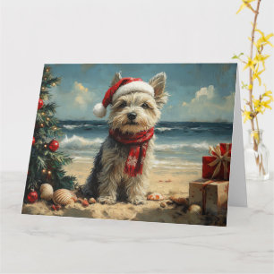 Skye Terrier Dog Christmas Vintag Beach Karte