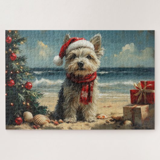 Skye Terrier Dog Christmas Vintag Beach Puzzle (Horizontal)